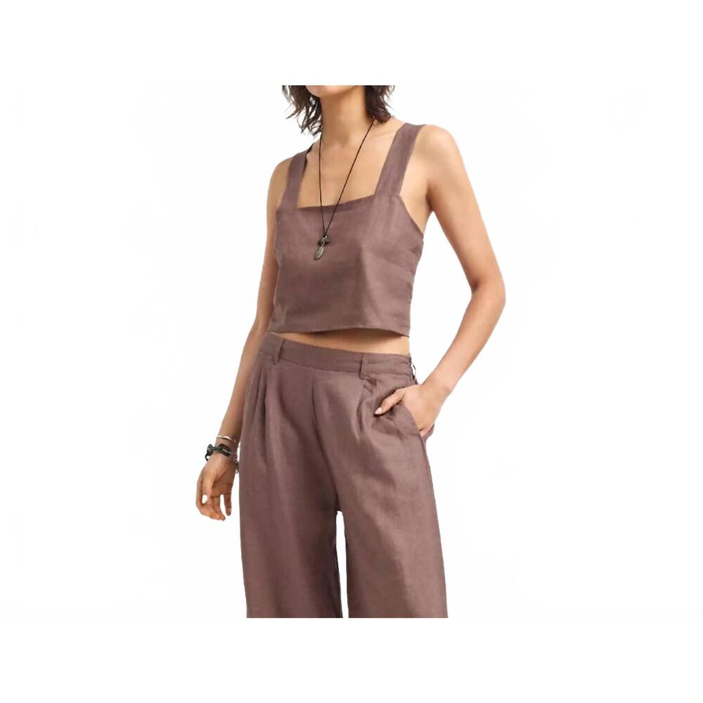 NEW VITAMIN A tallows linen crop top in mocha brown
